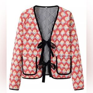 SundayUp Quilted Shacket with Velvet Bows Size S